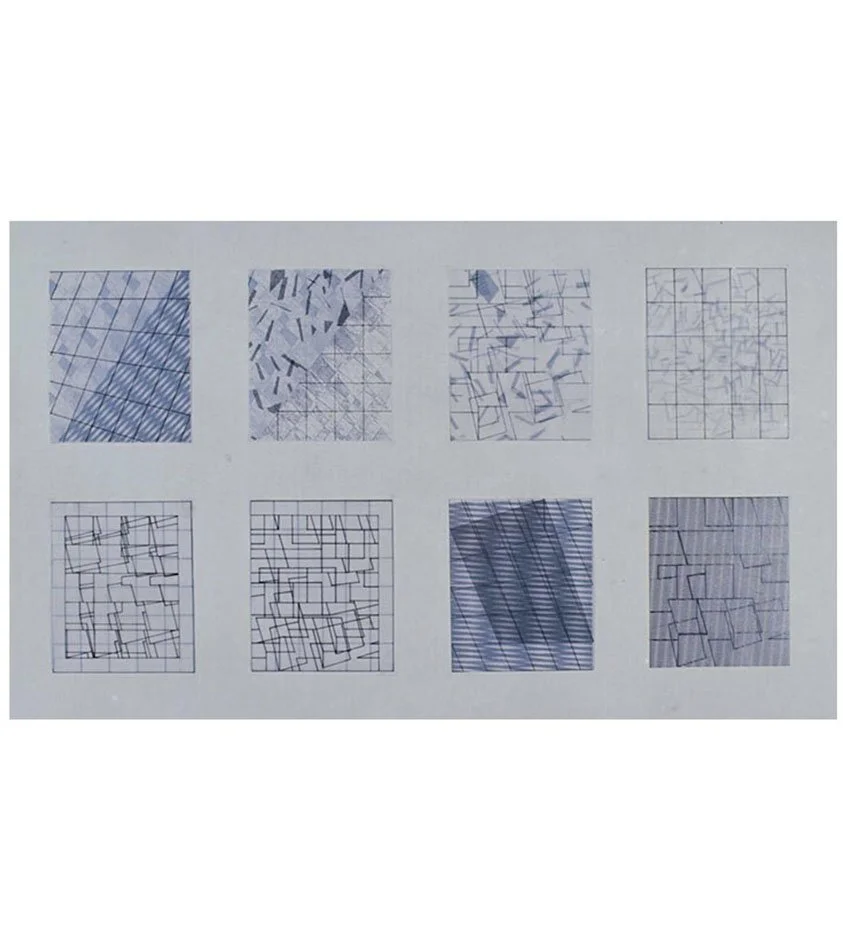 Eight Small Related Drawings, various media, 68.58 x 101.6 cm, 1974