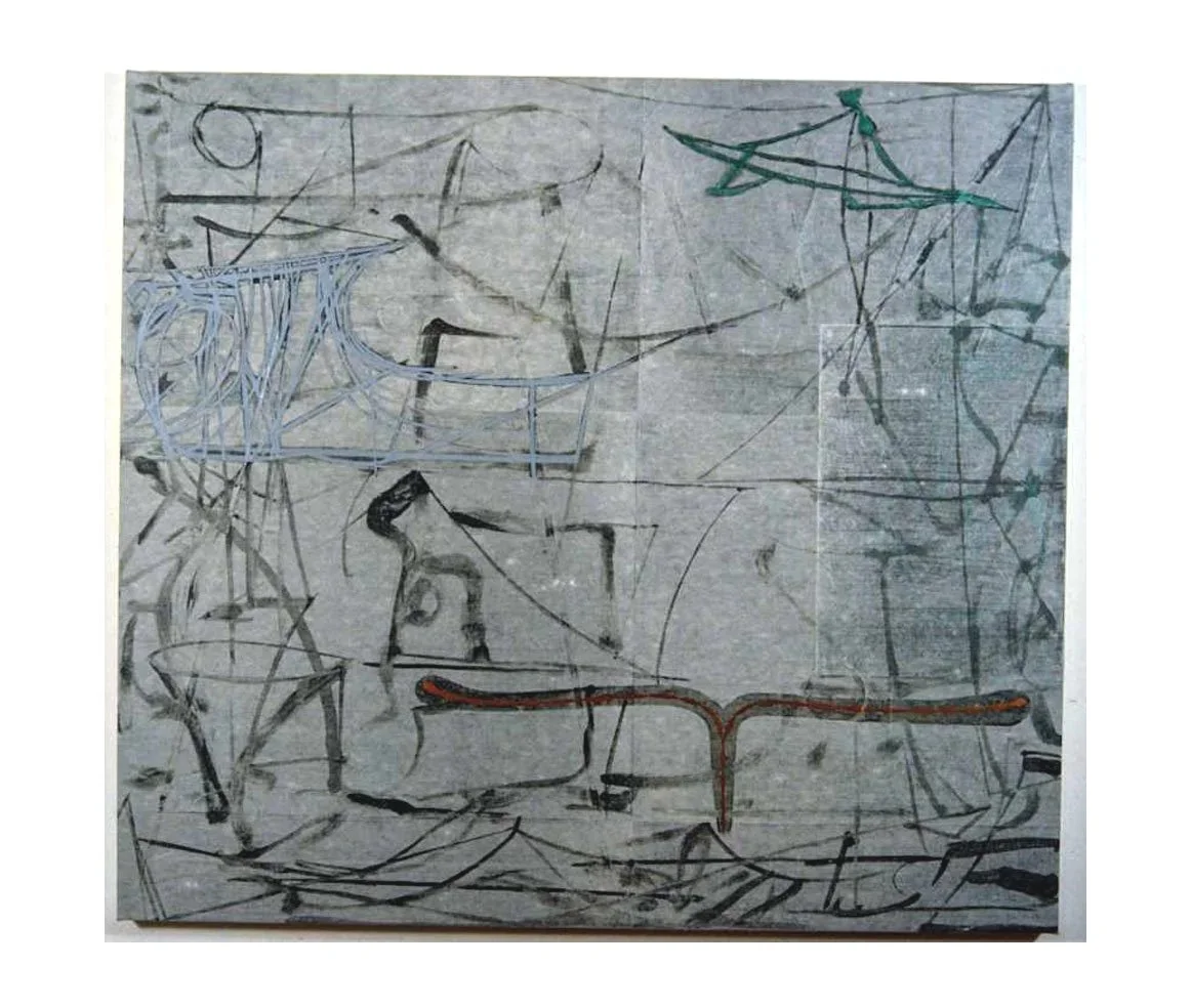 The Farewell, acrylic and paper (kozushi) on cotton canvas, 91.5 x 101.5 cm, 1992