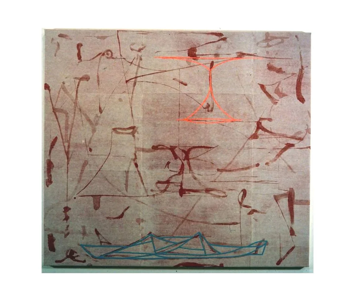 Departure, acrylic and paper (kozushi) on cotton duck canvas, 134.5 x 152.5 cm, 1992