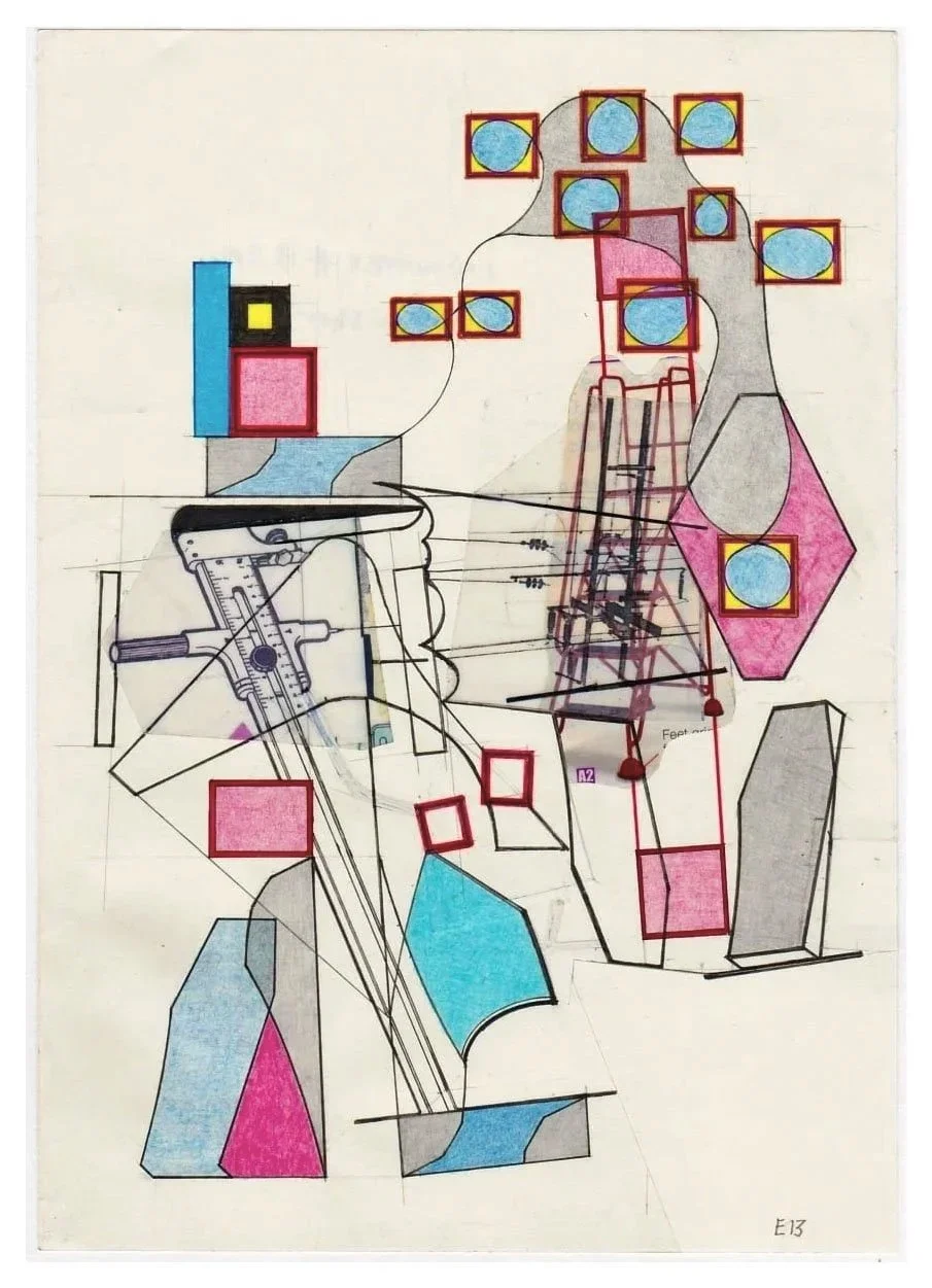 Encounters No. 13, collage, acrylic, coloured pencils, graphite and archival marker pens, collage, acrylic, coloured pencils, graphite and archival marker pens, 24 x 17 cm, 2021