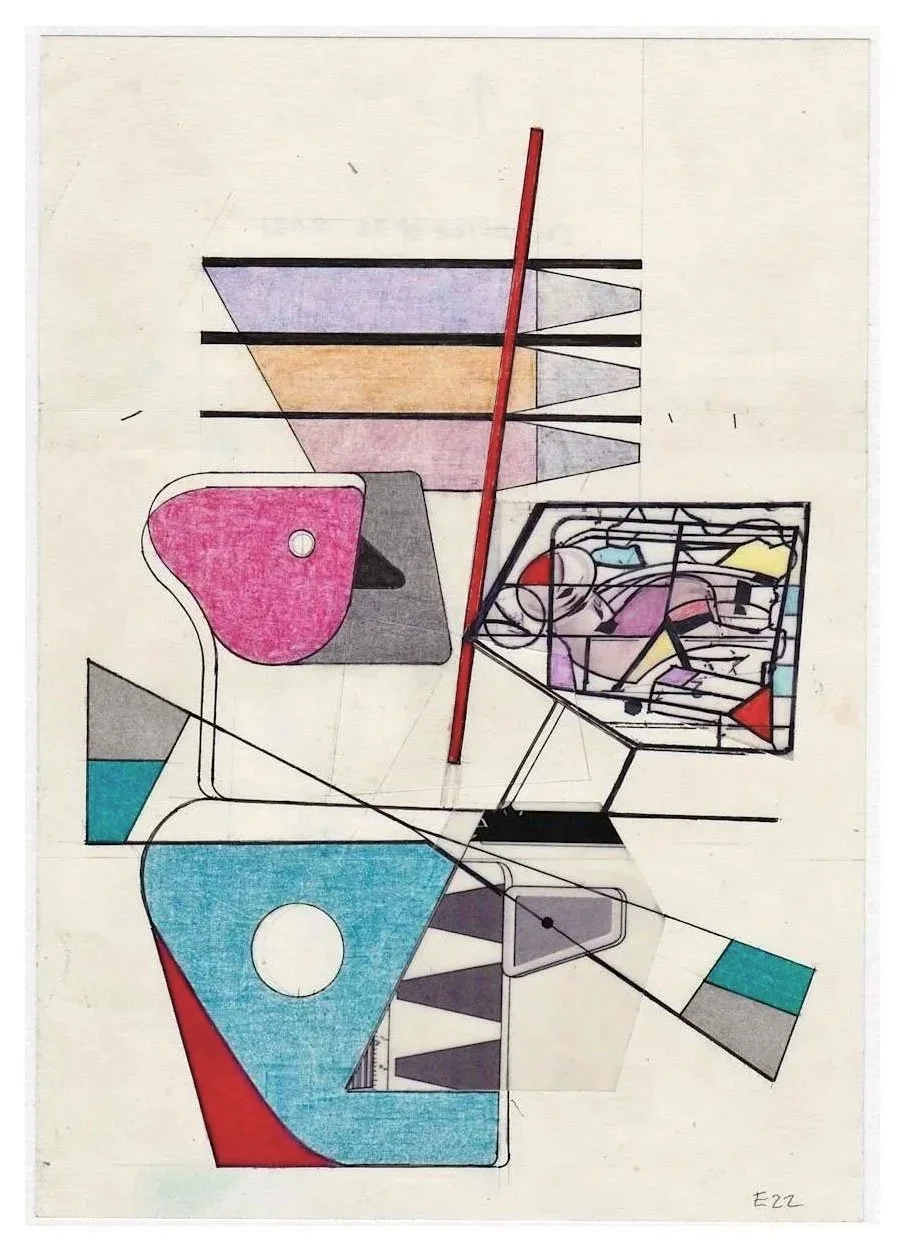 Encounters No. 22, collage, acrylic, coloured pencils, graphite and archival marker pens, collage, acrylic, coloured pencils, graphite and archival marker pens, 24 x 17 cm, 2021