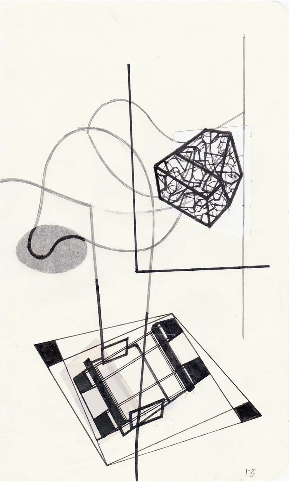 Field Notes No. 13, graphite, collage and archival marker pens, 2020-2021, 21 x 13 cm