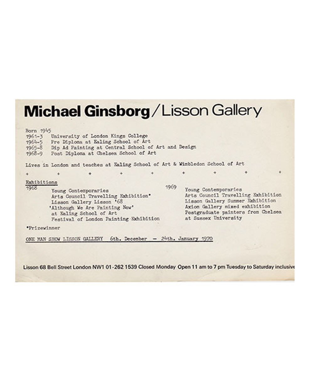 'Michael Ginsborg' at Lisson Gallery, Invitation Card, 1968