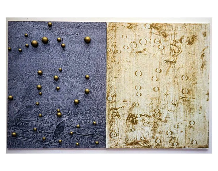 Double with Balls, acrylic on paper with wooden balls mounted on hardboard, 498 x 385 cm (OD), 1997-1998