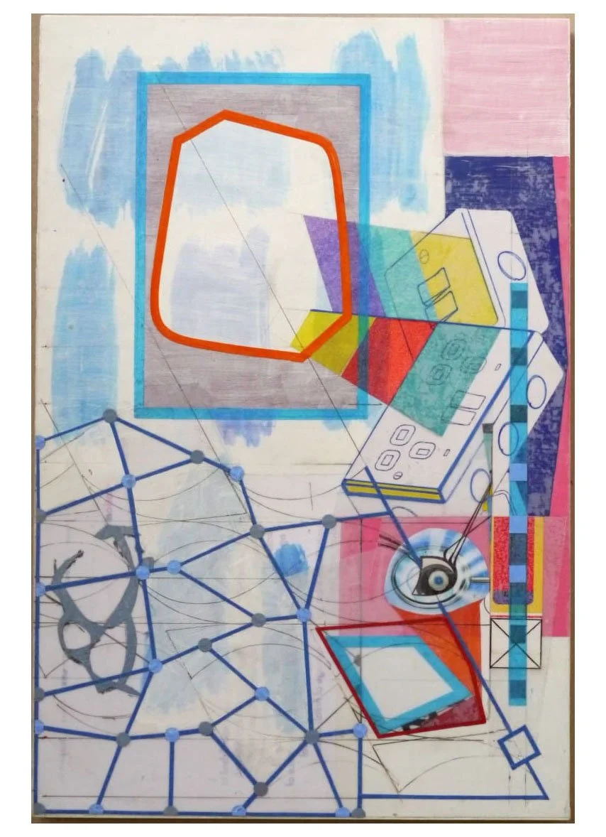 Epistrophy, acrylic and collage on wooden panel, 61 x 51 cm, 2018