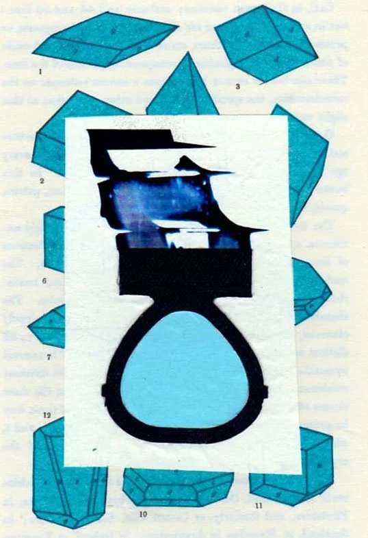 Stream No. 2, acrylic, inkjet print, rubber, paper and bookpage, 15.2 x 10 cm, 2018