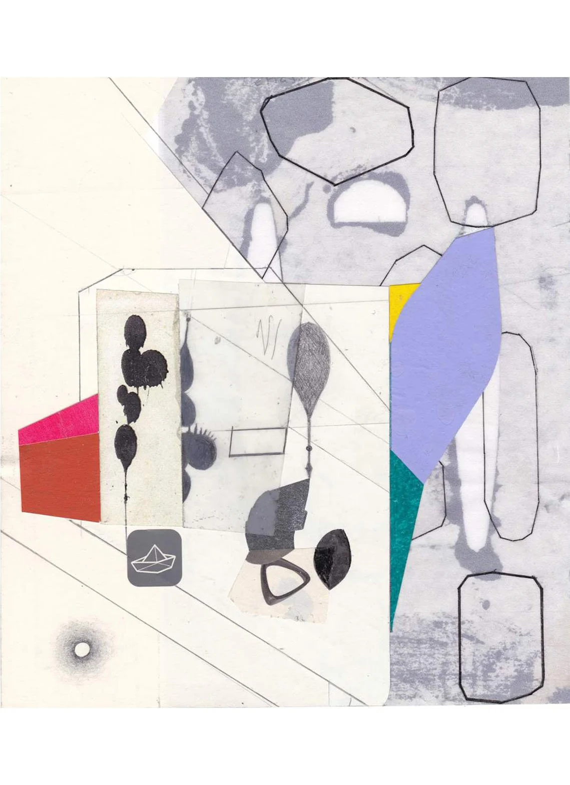 Of Every Description No. 20, Untitled Collage, tracing film, acrylic, ink, graphite, 19.9 x 18 cm, 2022-2023