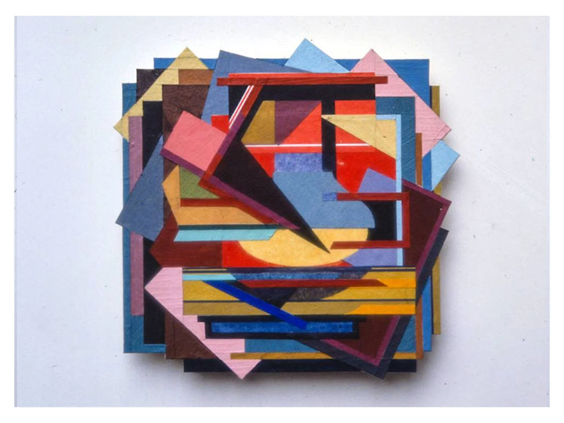 Dull Yellow Lamp in a Square, acrylic and collage on heritage museum mounting card, 14 x 14 cm (OD), 1985