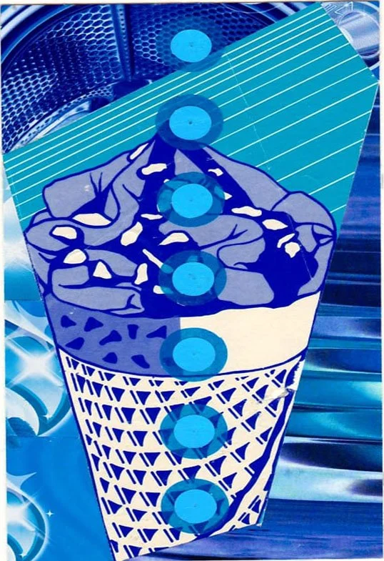 Stream No. 74, collage, acrylic and paper, 15.7 x 8.5 cm, 2018