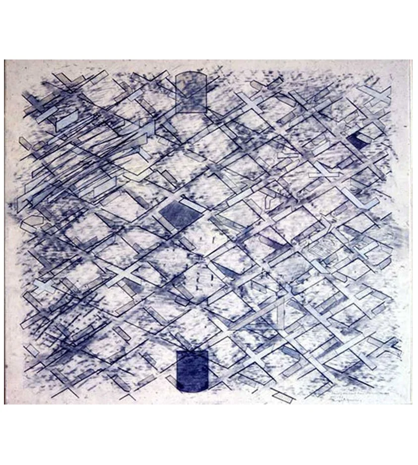 During Wind and Rain, pencil, charcoal and acrylic on paper, 55.88 x 76.2 cm, 1975-1977