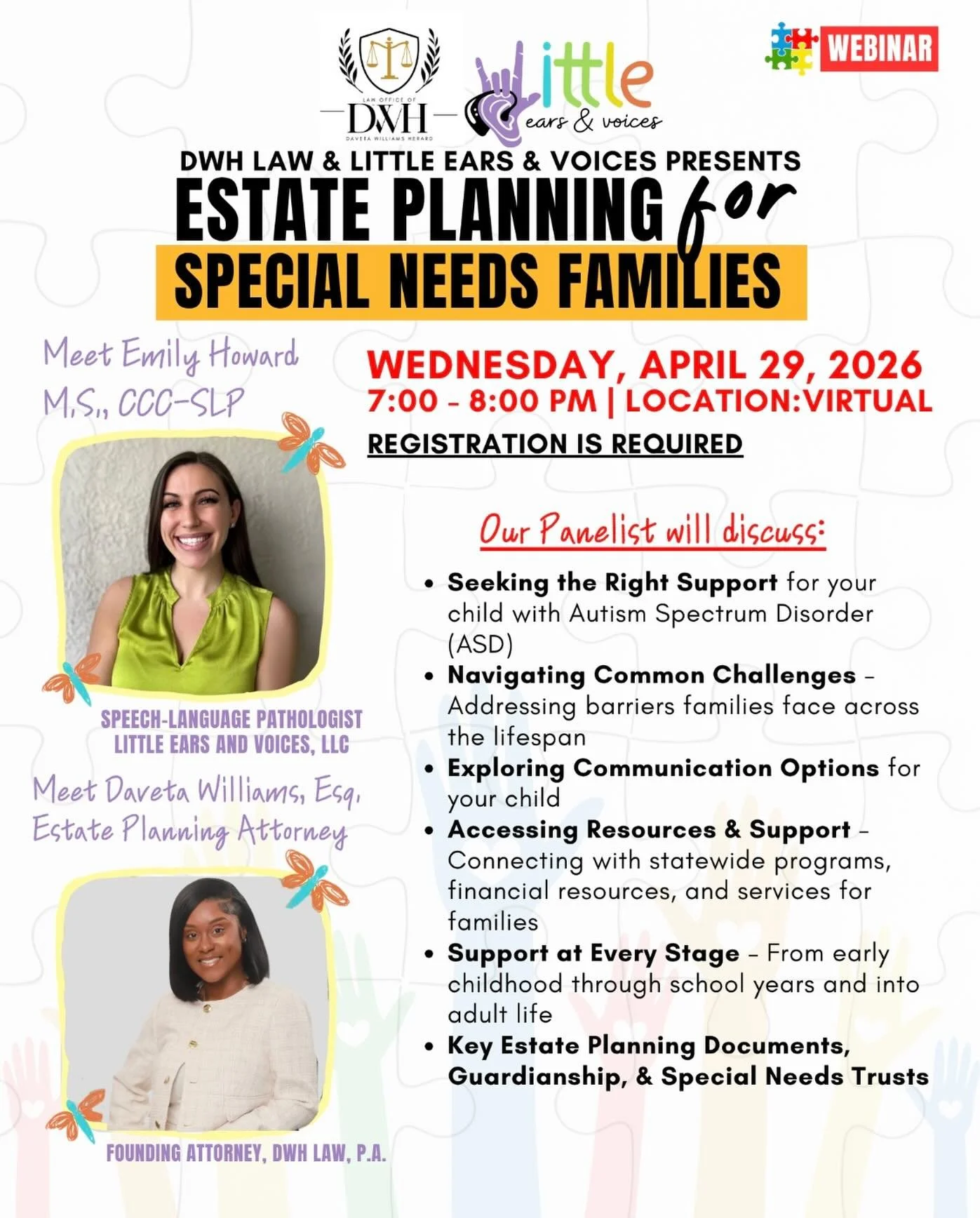 Join me and @dwhlaw virtually this Wednesday (4/29) from 7&ndash;8 PM!

I&rsquo;m excited to be joining Daveta for a live webinar focused on supporting autistic children, individuals with special needs, and their families across the lifespan. 

We&rs