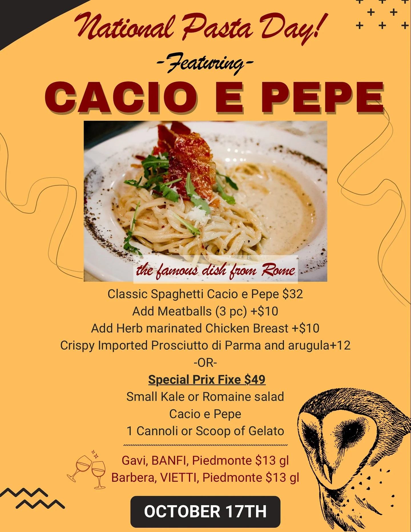 It&rsquo;s National Pasta Day &mdash; and there&rsquo;s no better way to honor it than with Cacio e Pepe.
Creamy, peppery, and perfectly balanced.
Available THIS FRIDAY with our prix fixe menu. 🇮🇹🍽️