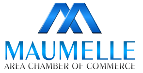 Maumelle Area Chamber of Commerce logo with a stylized blue 'M' and the text 'MAUMELLE AREA CHAMBER OF COMMERCE' beneath it.