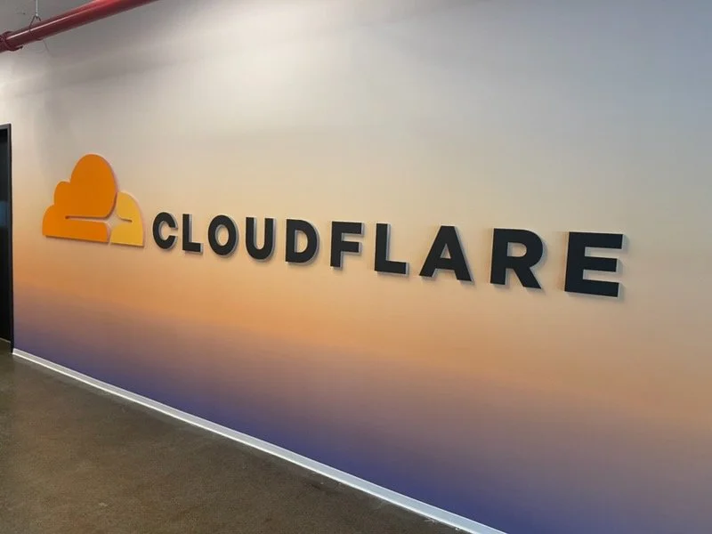 Acrylic logo and gradient wall cover for Cloudflare