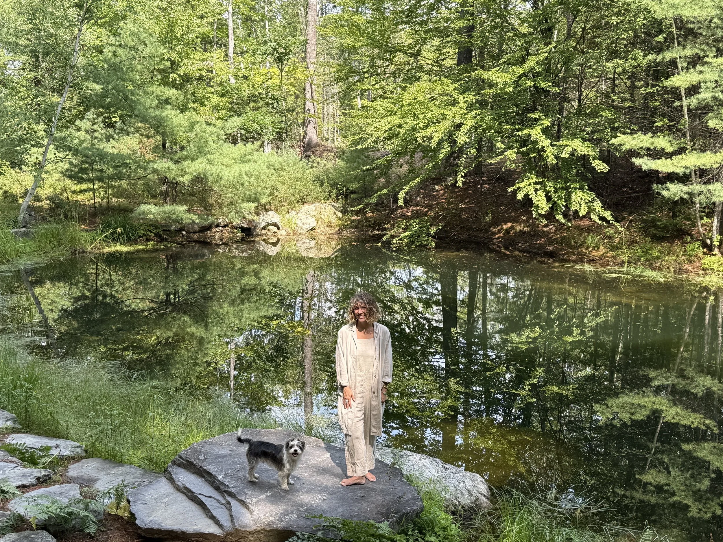 Meg and Wally (dog) at pond