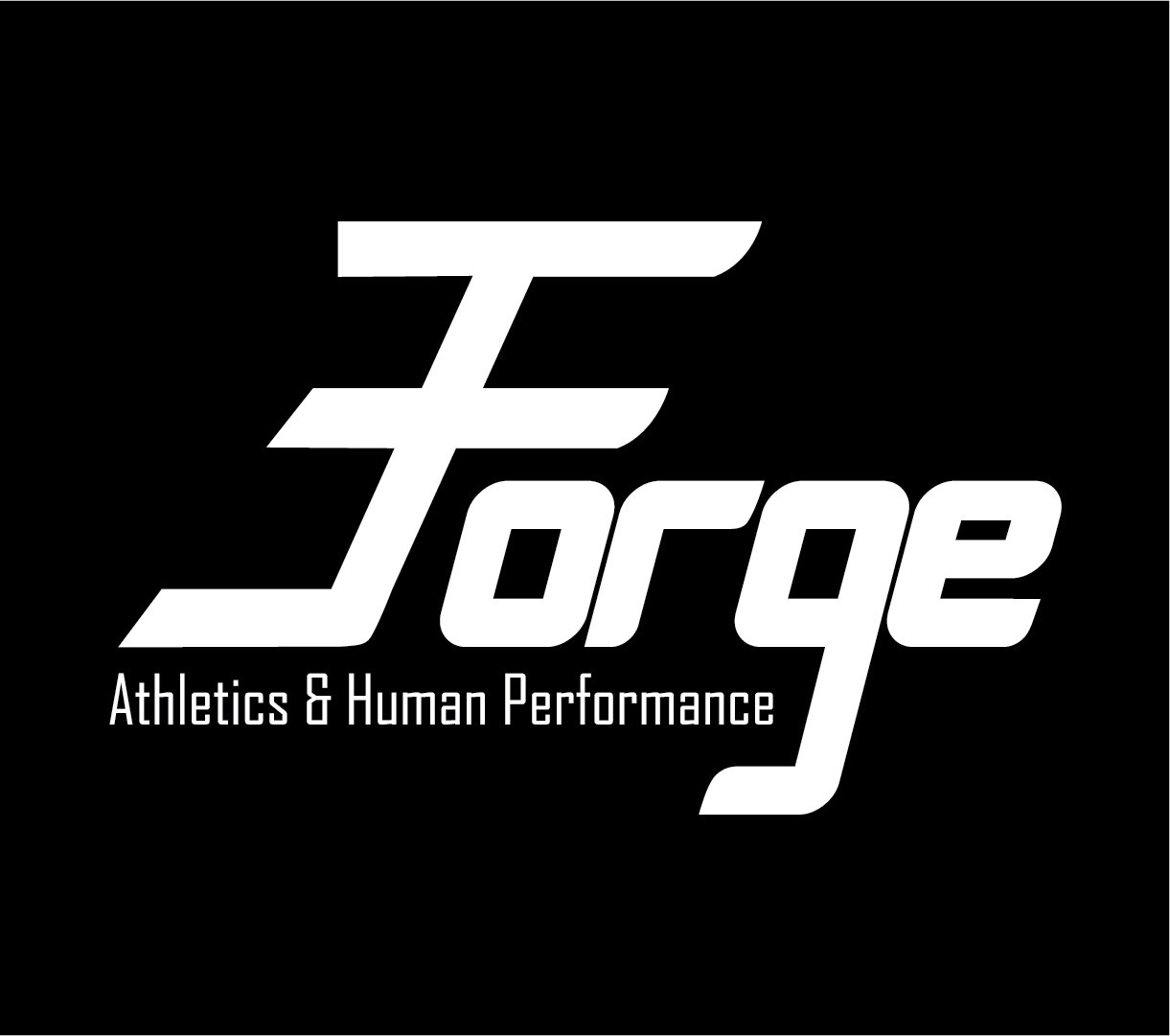The logo features the words 'Forge Athletics & Human Performance' in stylized white lettering on a black background, with the word 'Forge' prominently displayed.