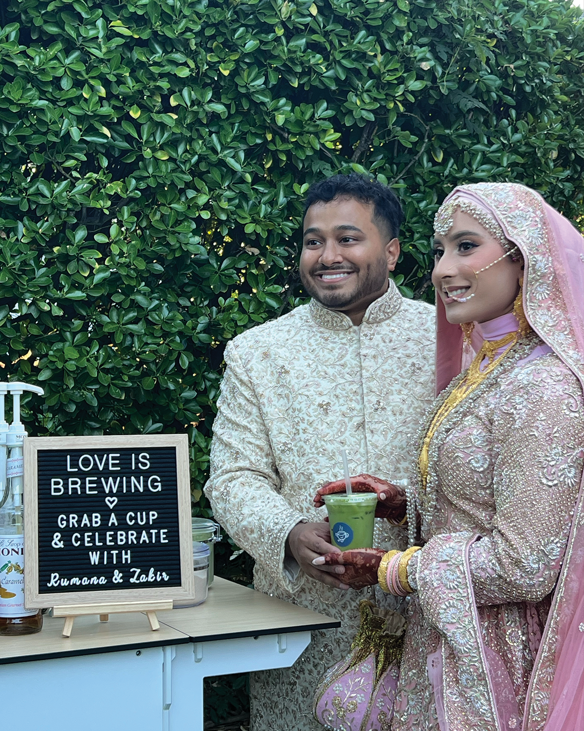 Iced ceremonial grade matcha latte served at a bridal shower in New York