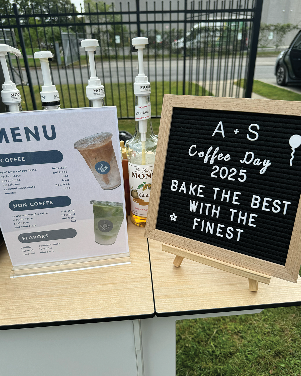 Custom coffee and tea menu and signage for a Coffee Day office event