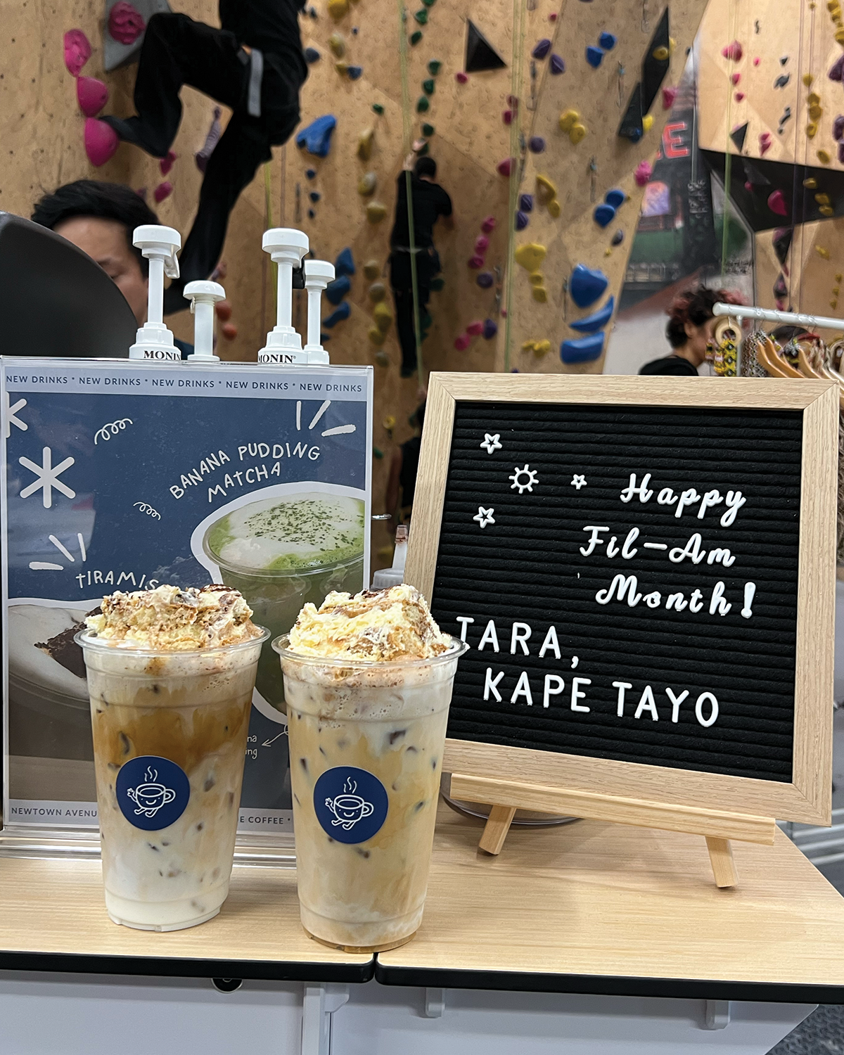 Tiramisu lattes served at a pop-up event in Brooklyn Boulders Queens for Filipino American History Month