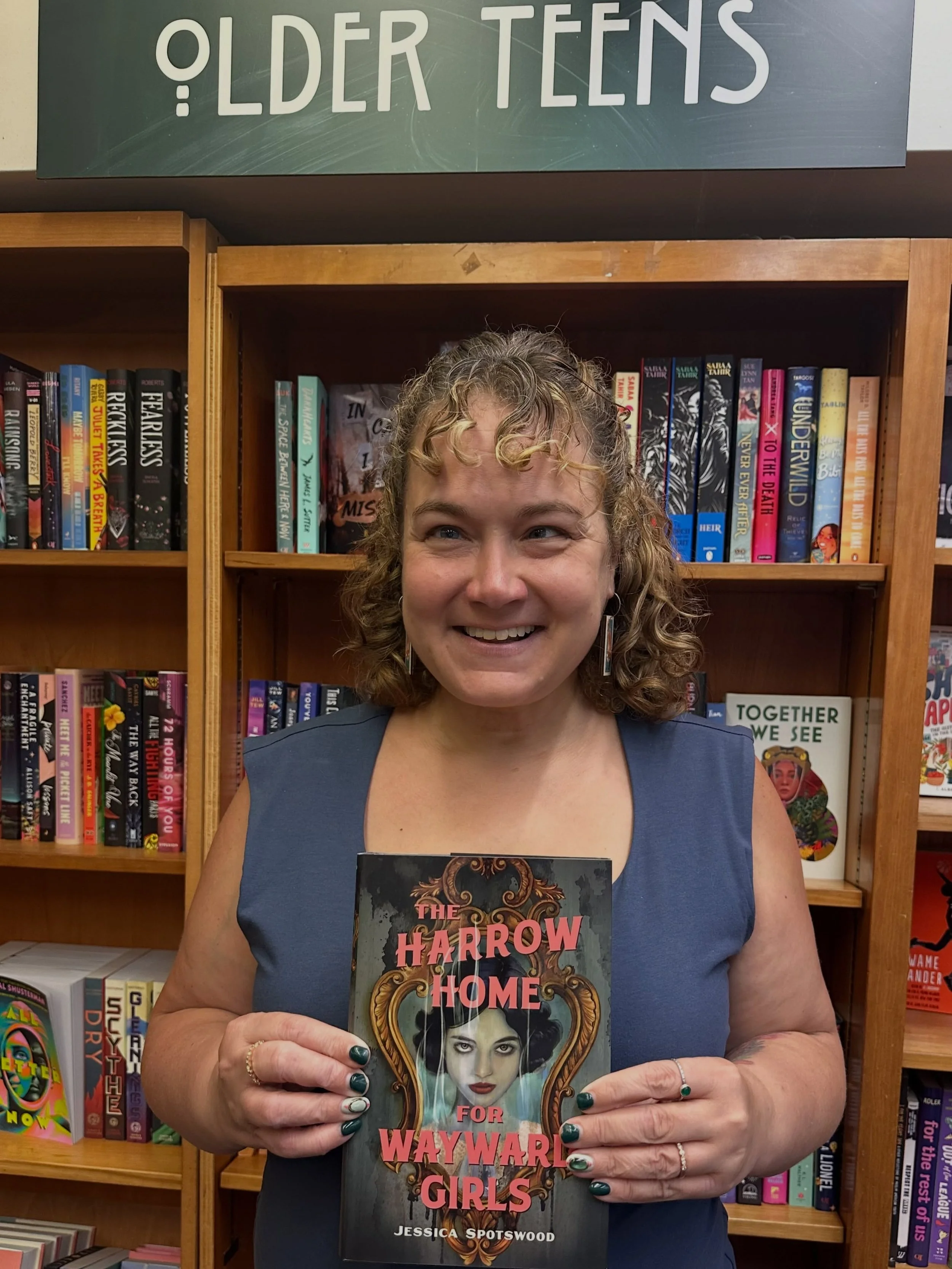 Visiting my book @kidsandprose while on a writing date. There are two signed copies here! I&rsquo;ll be in conversation with the talented @marieluthewriter here on Oct 29 at 6pm celebrating the release of MORTAL THINGS. 

HARROW has been out for thre