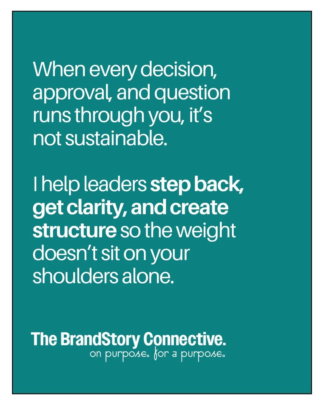 Exhausted with decision fatigue?
Feeling like everything bottlenecks at you?
Not sure how to delegate without things falling apart?

Holding everything together isn&rsquo;t sustainable.

If you&rsquo;re an overwhelmed business leader, let&rsquo;s tak