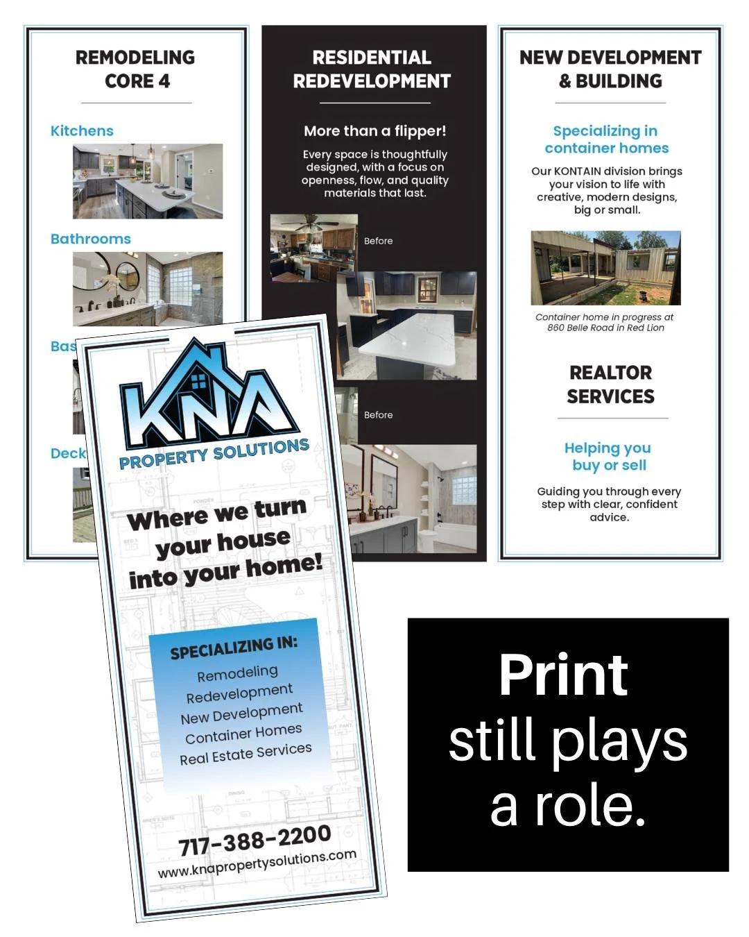 Print still plays a role, especially in industries like construction.

At tradeshows and in the field, a brochure like this helps communicate the work, services, and credibility at a glance.

Studies show that 82% of people trust print ads more than 
