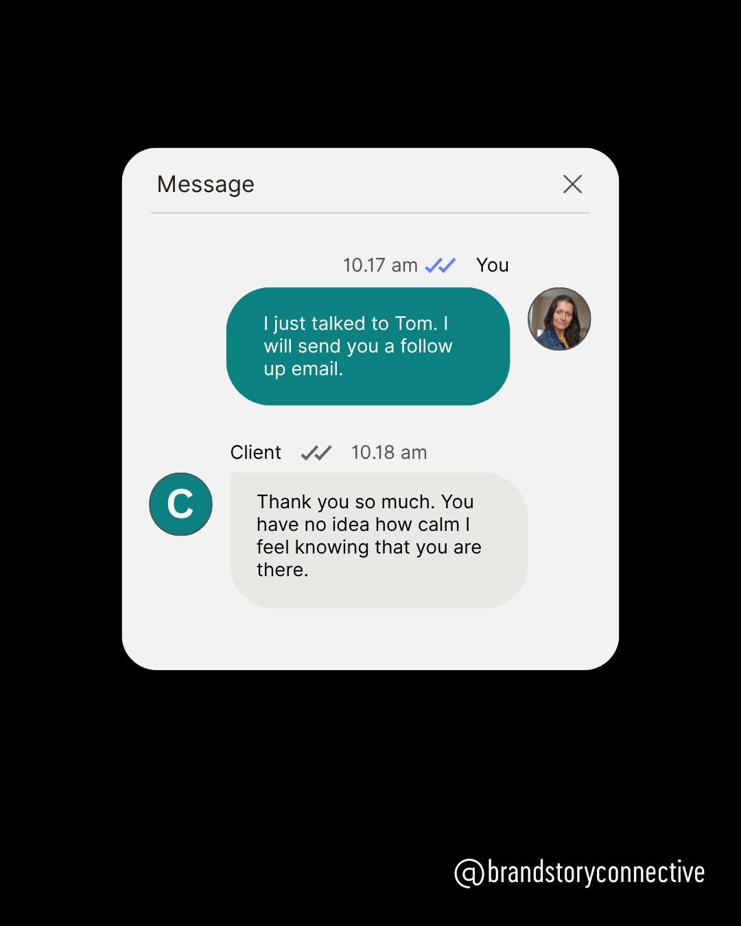 This message came while my client was out of town, right after the most ordinary update: things are handled, a follow-up email is coming.

That's the thing about this work. The calm doesn't come from the strategy deck. It comes from knowing that when