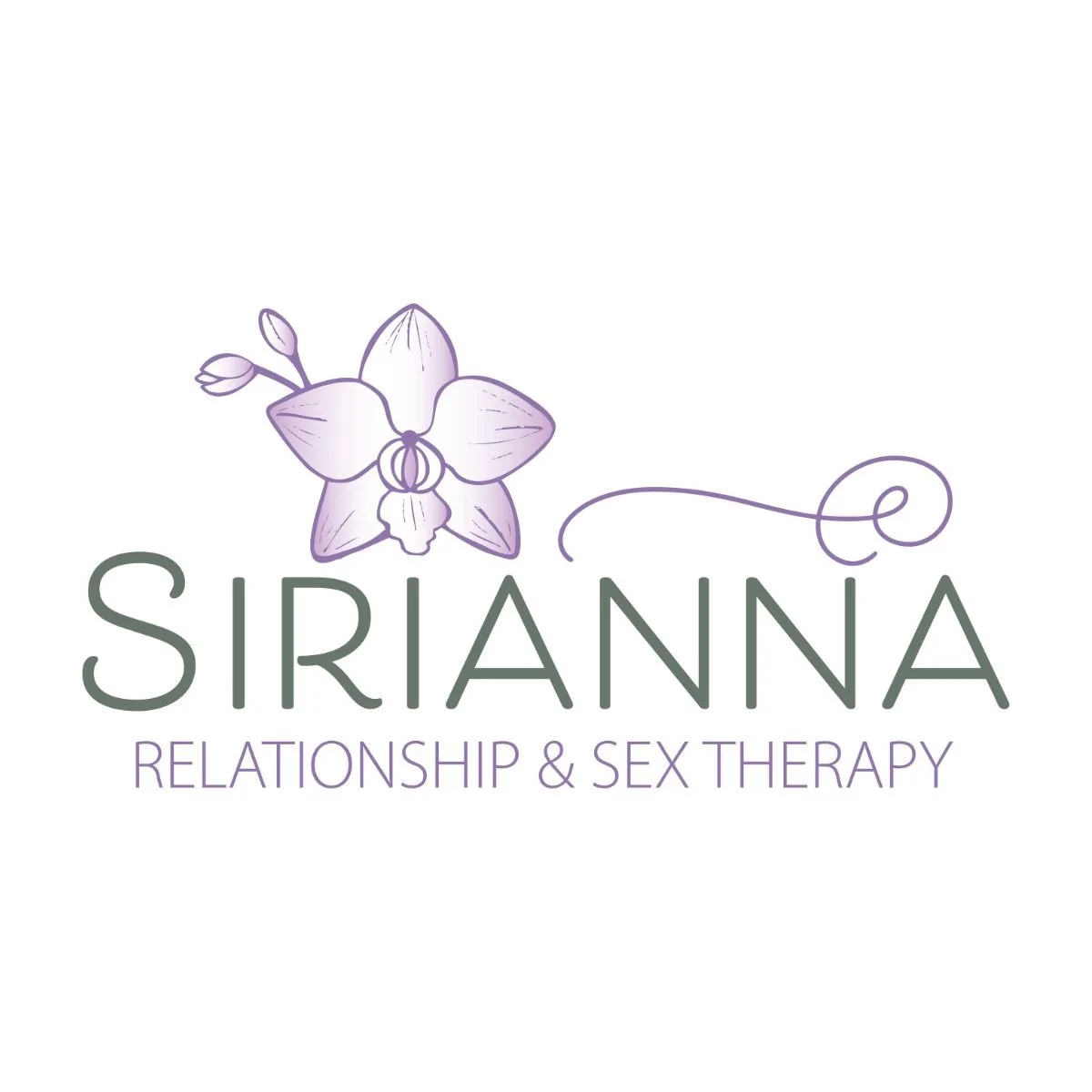 Logo for Srianna Relationship & Sex Therapy featuring a purple orchid flower and stylized text.