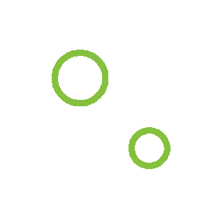 Two interconnected gears, one larger and one smaller, with black outlines and green centers, representing mechanical or technical concepts.