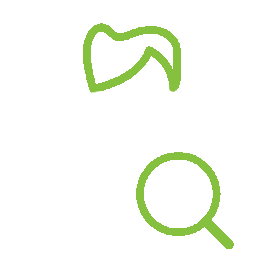 Outline of a person with short hair and a magnifying glass.