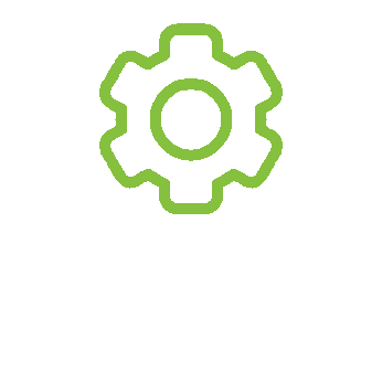 Two hands holding a gear symbol in green, representing management or operations.