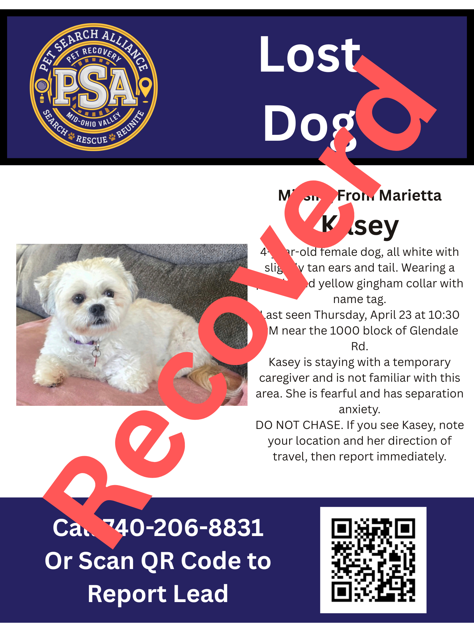 Kasey Recovered in Marietta, OH