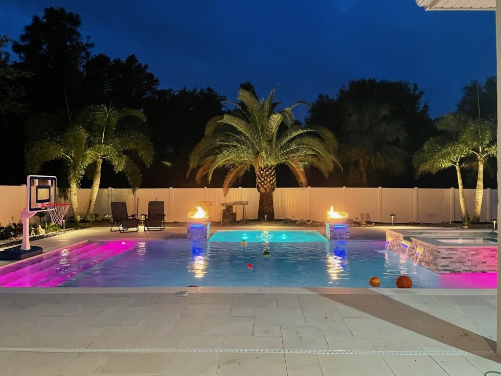 KAP Electric wired the electric for this breathtaking, resort-type, residential backyard swimming pool that features colorful underwater lights!