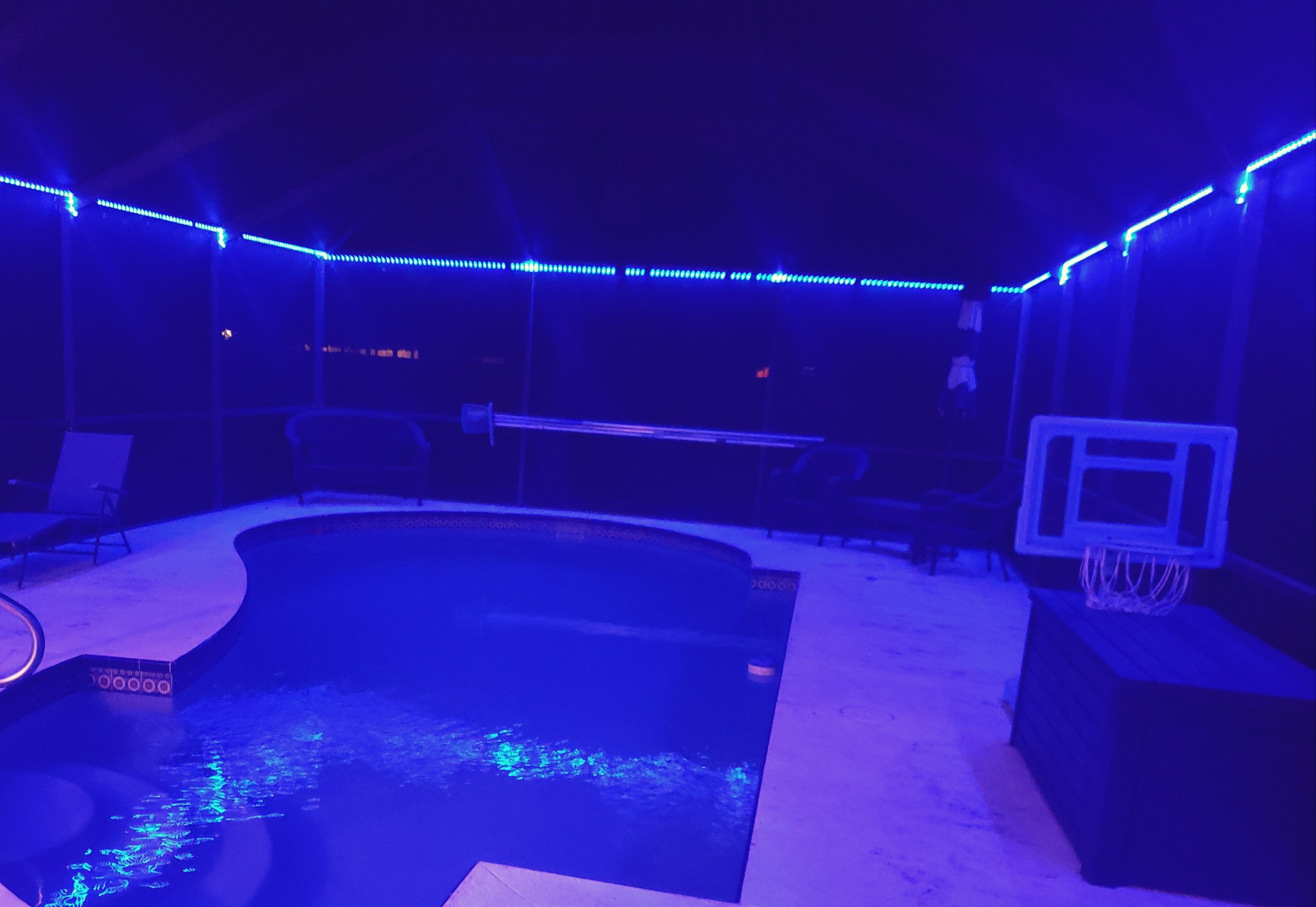 Indoor pool area with blue LED lights!