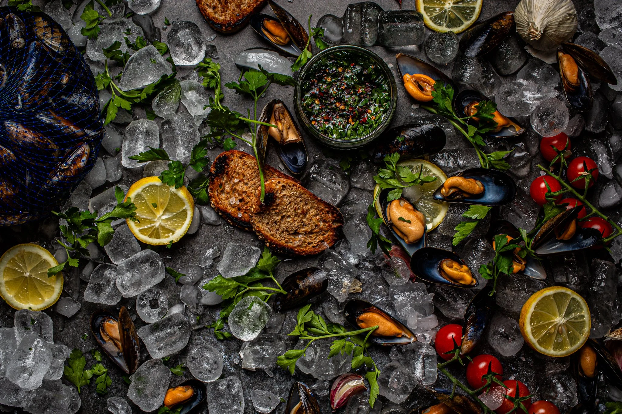 Mussels food photography, flat-lay, Fleet, Hampshire, Surrey, London