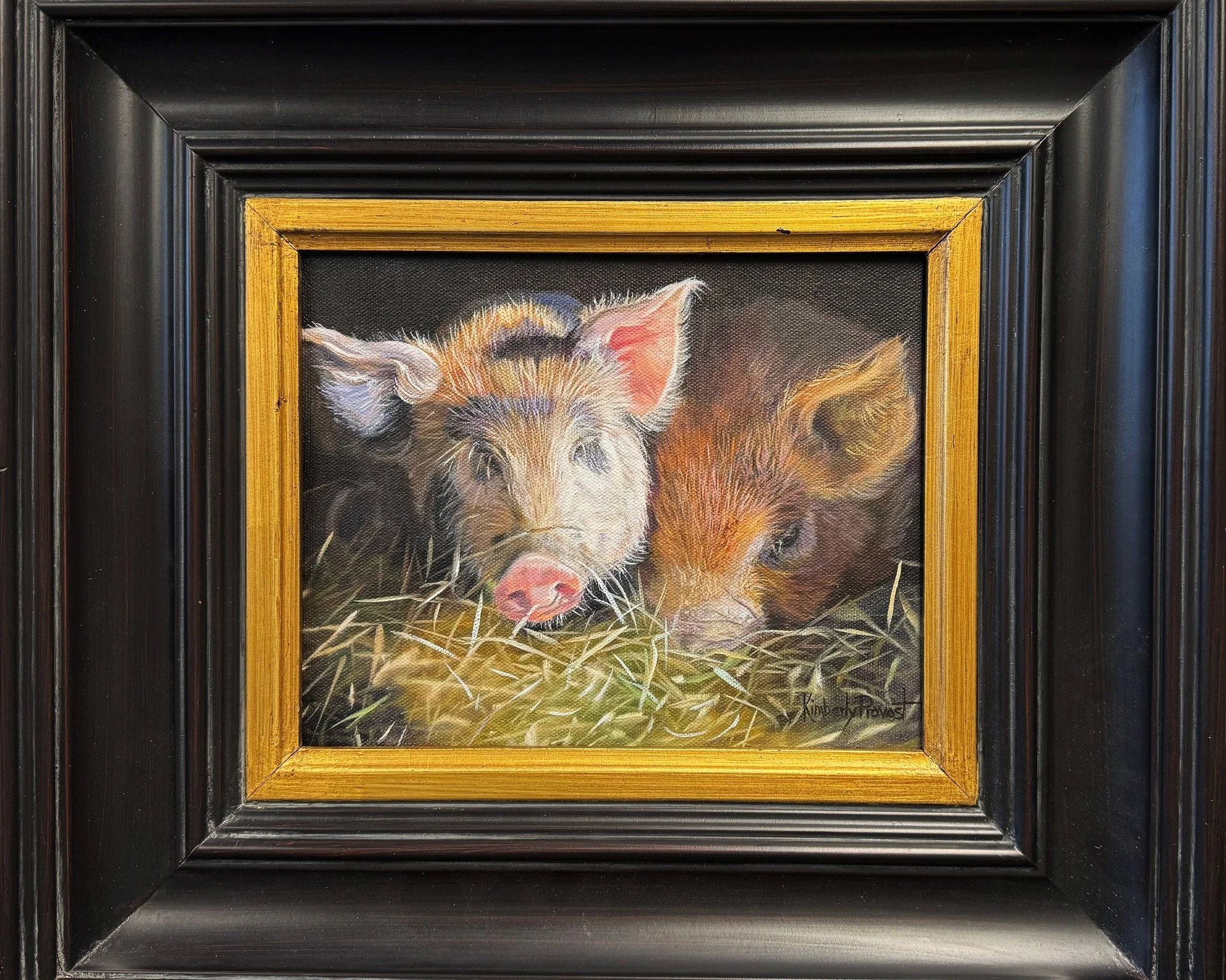 Can pigs be pets?  Of course! 
I finally finished this little 8x10 oil painting and framed it up.  I hope you like it!
"The Warmth of the Sun"
www.kimberlyprovost.com