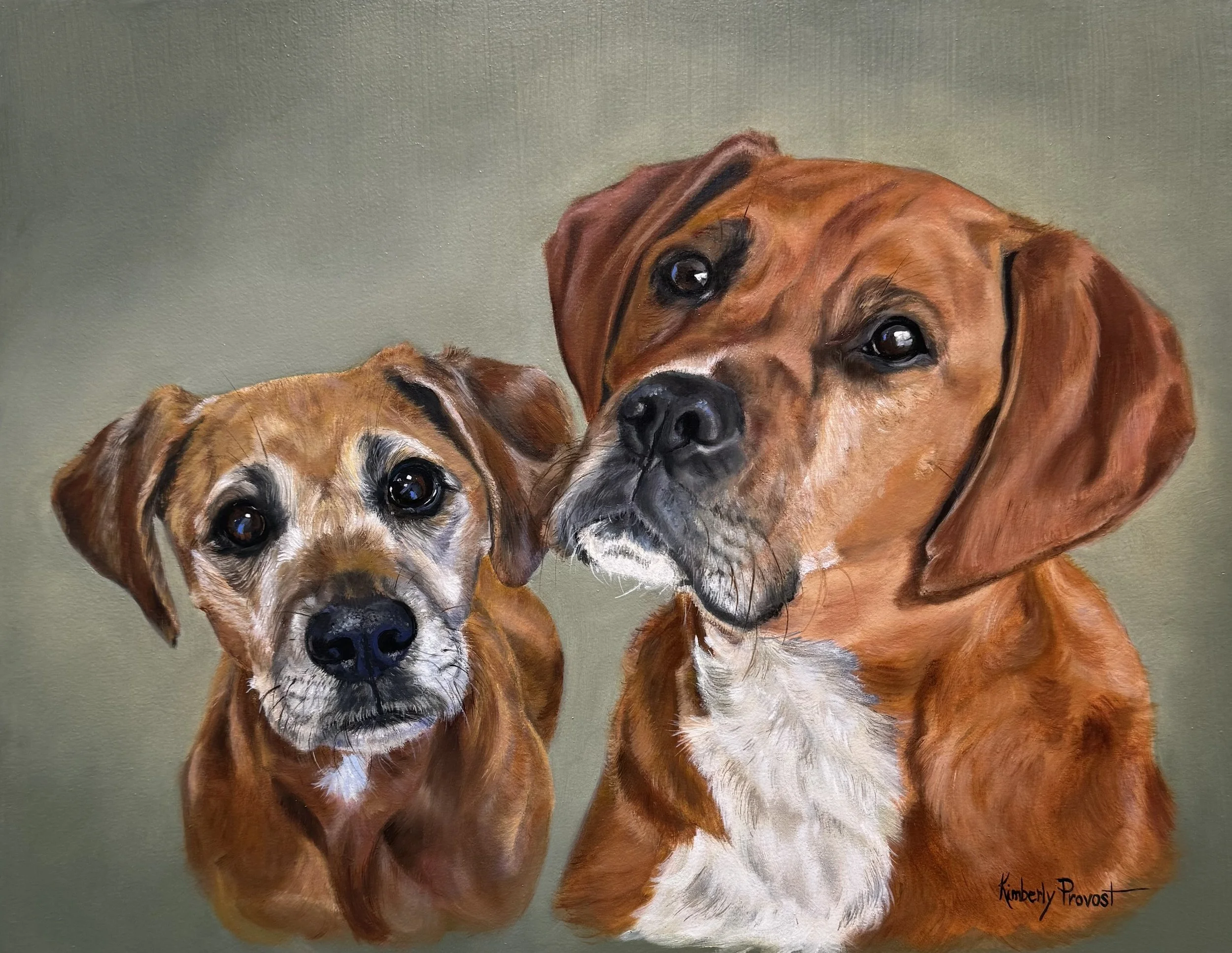 Oil painting of Sadie and Oliver - Two boxer mixes  11x14