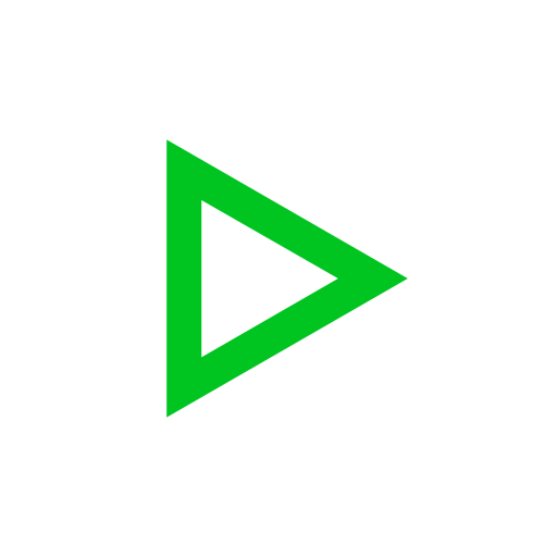 Green play button icon on a white background.