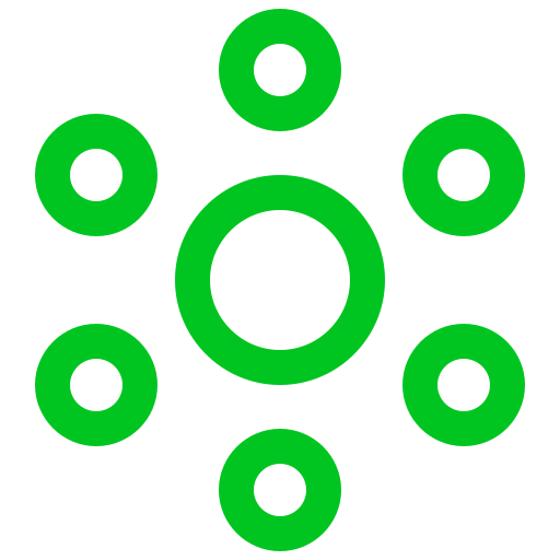 Green circular shapes arranged in a hexagonal pattern on a white background.