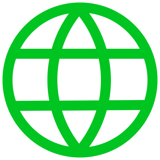Green globe icon with latitude and longitude lines