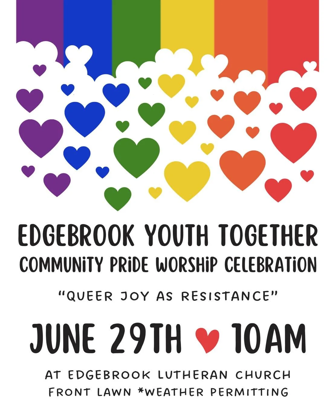 All our welcome for our annual community Pride Sunday Worship Celebration led by EYT! This year we celebrate queer joy as a form of resistance in our battle towards justice &amp; liberation for all. We will worship on June 29th at 10am, hope to see y
