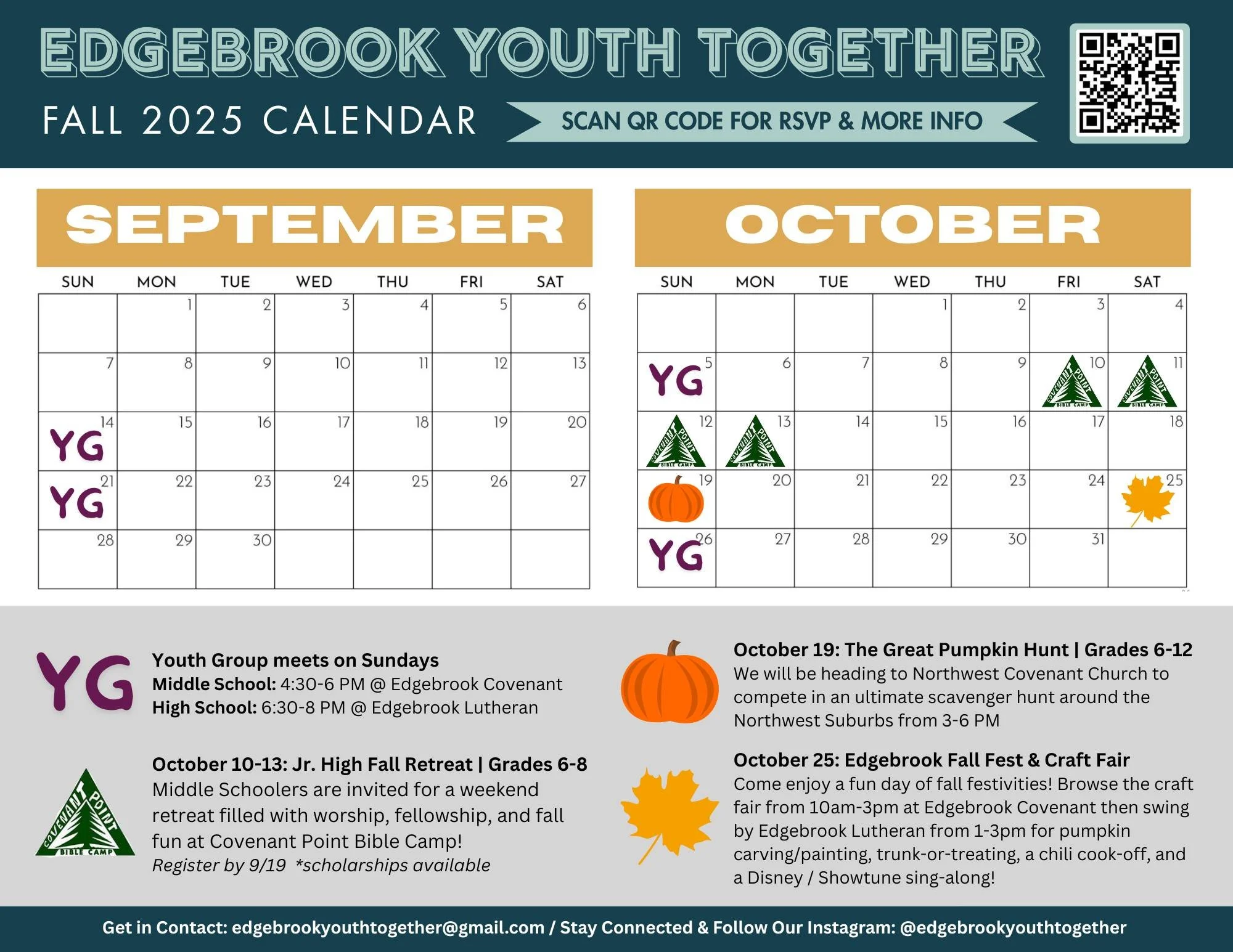 1 week until fall kick-off! Can't wait to be back!!

RSVP &amp; Registration information can be found here: https://linktr.ee/edgebrookyouthtogether