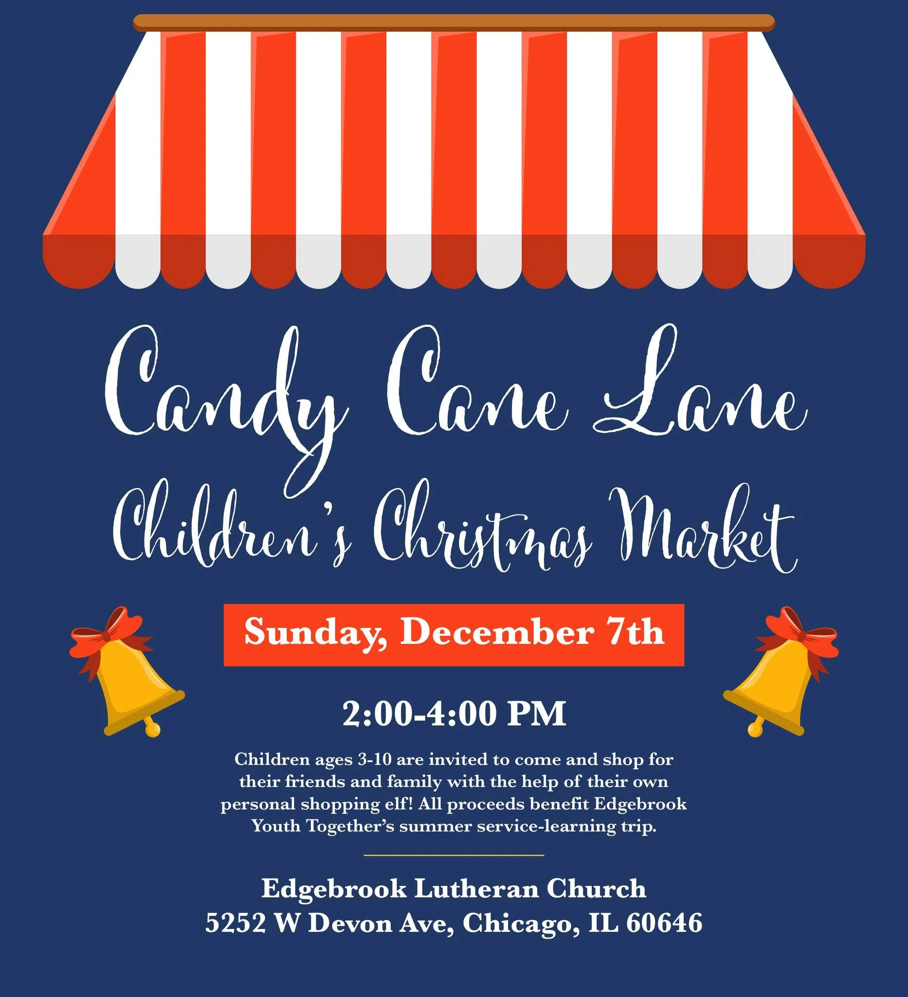 This week! Join us on Sunday from 2-4pm at Edgebrook Lutheran Church for some Christmas cheer at our annual Candy Cane Lane Children's Christmas Market!