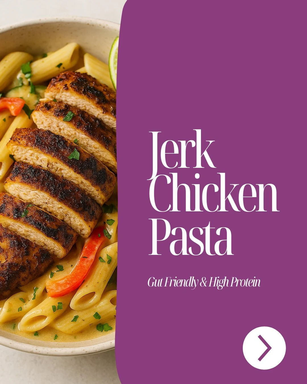 Who says comfort food can&rsquo;t love your gut too?🍴💜

This 15-minute Jerk Chicken Pasta is high in protein, full of fibre-rich veg and full of flavor!

Why it&rsquo;s gut-friendly...
🧘&zwj;♀️ Coconut milk soothes the gut
🌱 Veggies add fiber + a