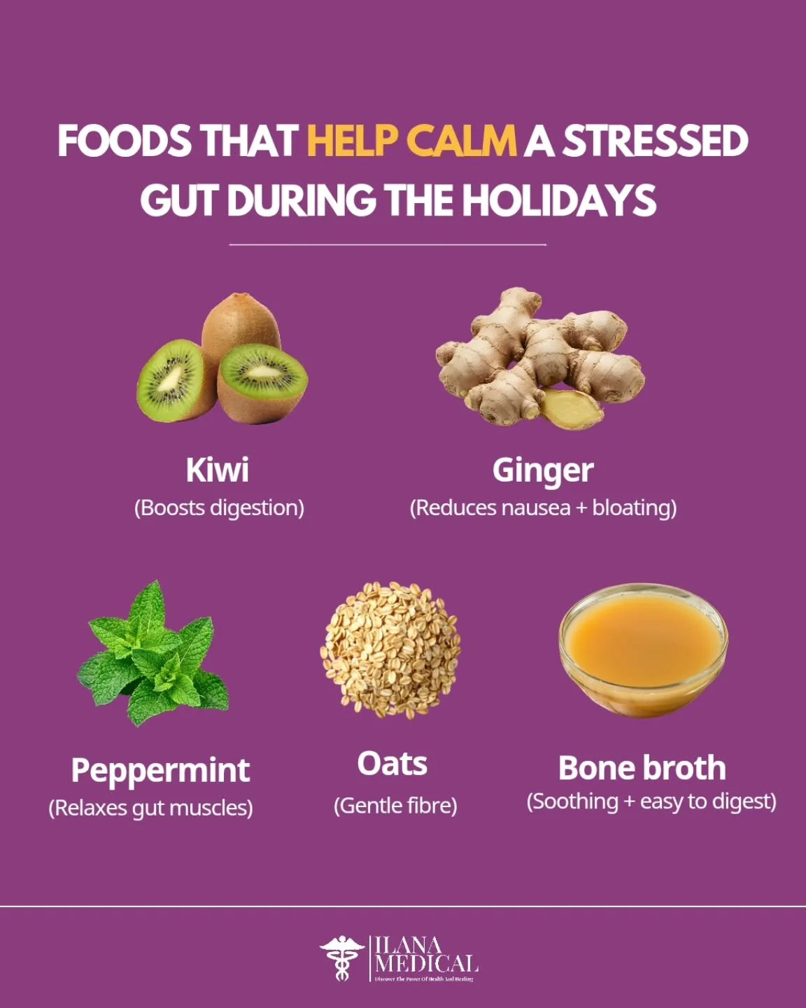 If your stomach feels off during the holidays, these foods can help settle things down. 🍴

They&rsquo;re easy to digest and gentle on a stressed gut. 

Keep this list in mind the next time your body needs something simple. 🍃

.

gut friendly foods 