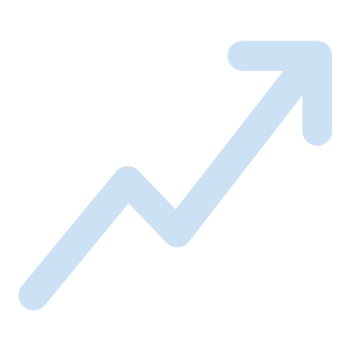 Light blue upward trending arrow graph on black background.