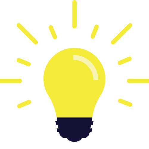 Yellow light bulb with extra rays emanating from it, symbolizing an idea or inspiration.
