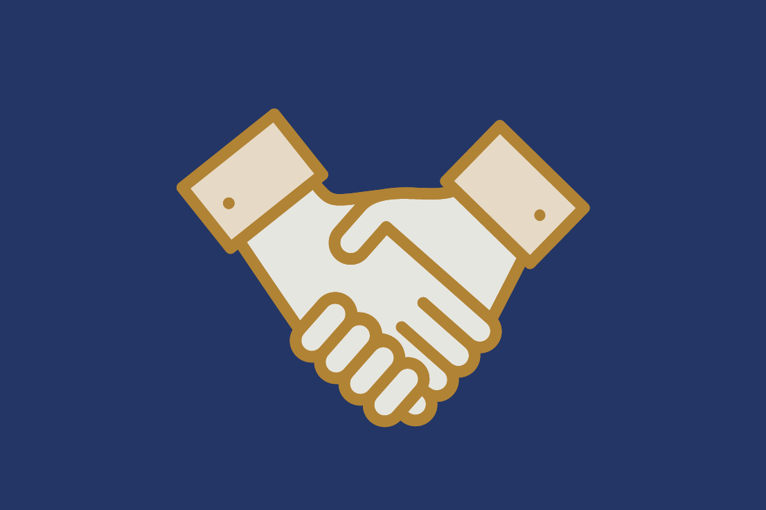 Illustration of two hands shaking on a dark blue background