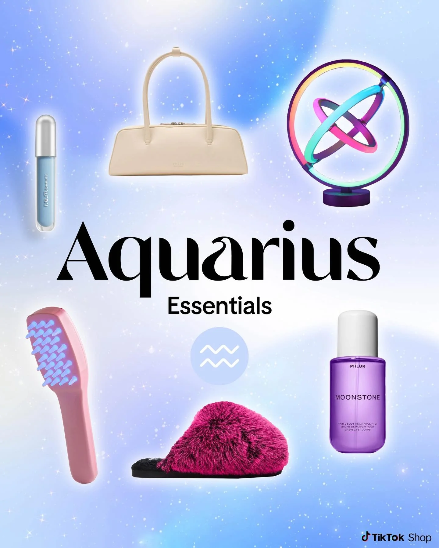 THE cart essentials to gear up for Aquarius season ♒🛒 unique, unpredictable, and effortless #AddToCart #AquariusSeason #TikTokShop
