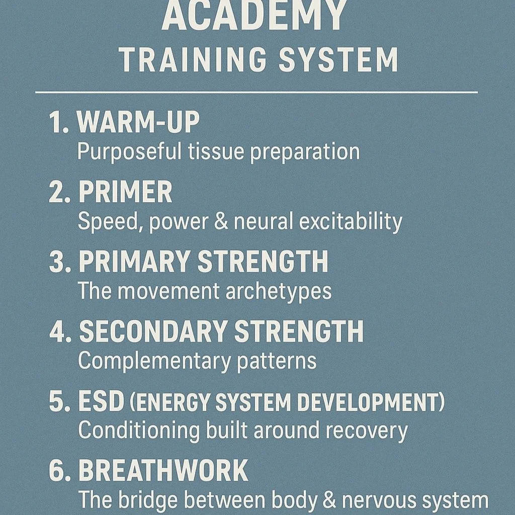 Your training shouldn&rsquo;t be random. The Maverick Movement Academy system gives structure, intention, and purpose to every rep.
This is how we build resilient, adaptable humans&mdash;not just athletes.
Swipe to see the framework that guides every